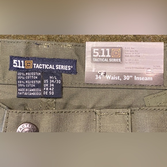 NEW 5.11 Taclite Jean-Cut Pants, Men’s 34 Waist 30 Inseam, Color - Green - Picture 3 of 9